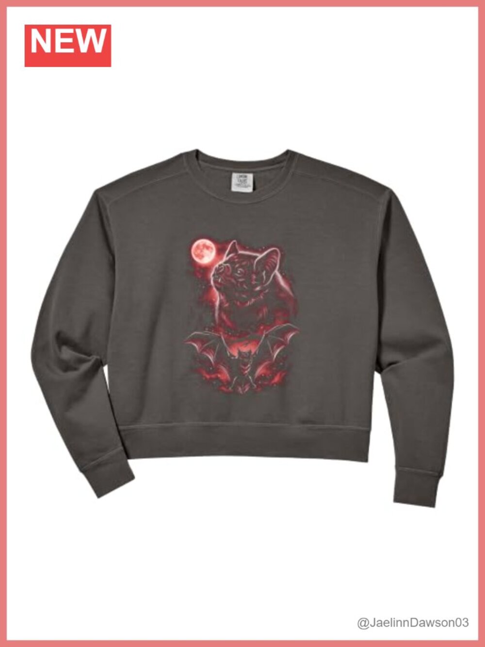 Gothic Bat Crop Sweatshirt Comfort Colors Cotton Blend Relaxed Fit